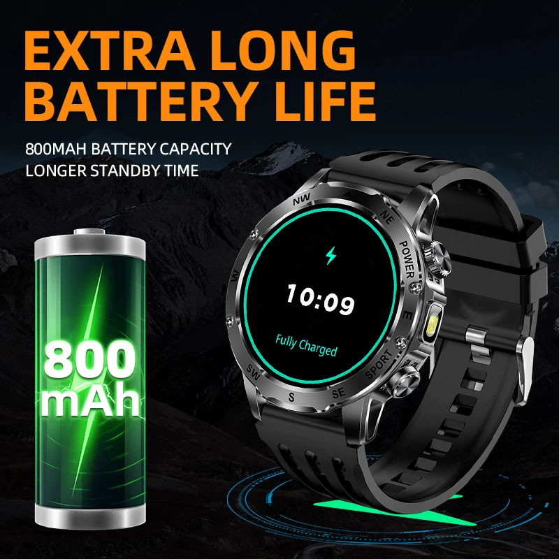 LIGE New 800mAh Super Capacity Battery Men Smart Watch 1.53" HD Bluetooth Call Compass LED Flashlight IP68 Sports Smartwatch Man