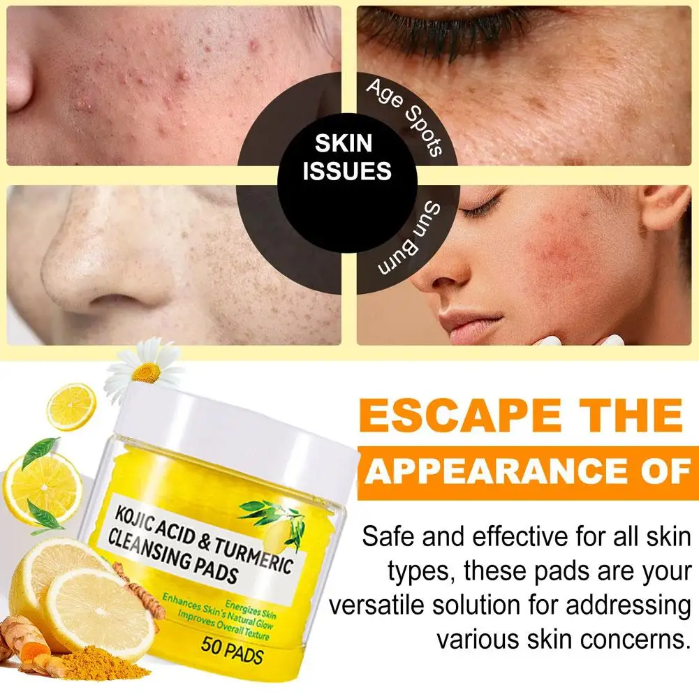 Turmeric Cleansing Pad Kojic Acid Sponges Exfoliating Pads-Acne Scars 50pcs Lemon Chamomile Deep Cleaning For Face Care Products 4