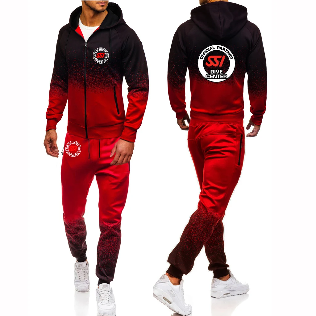 New Scuba Diving Dive SSI Printed Men Zipper Hoodie Jacket + Pants Drawstring Classic Harajuku Fashion Gradient Color Sportswear