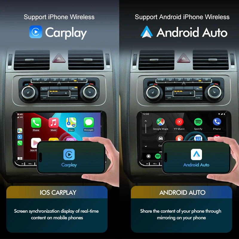 VW 폭스바겐 좌석 스코다 골프 GTI R 플러스 파사트, 자동차 라디오 카플레이, GPS 멀티미디어 플레이어, BT 와이파이, 안드로이드 12, 2 Din, 9 인치