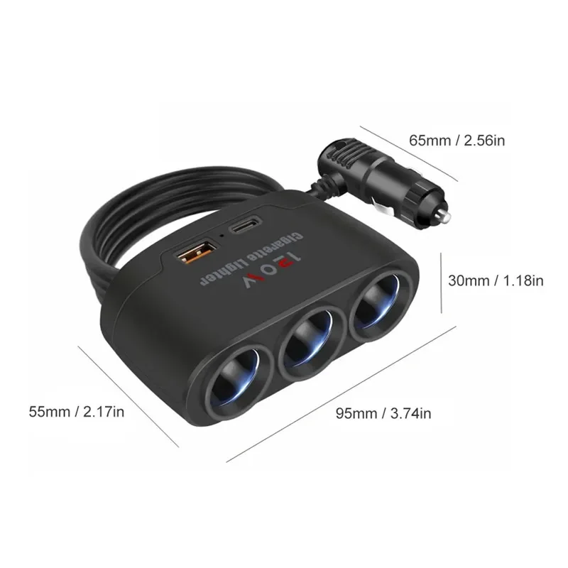 car charger 3 in 1 Dual USB Socket 120W Car Cigarette Lighter Splitter 12V 24V Fast Charger Plug Phone Power Adapter for Car DVR GPS Dashcam