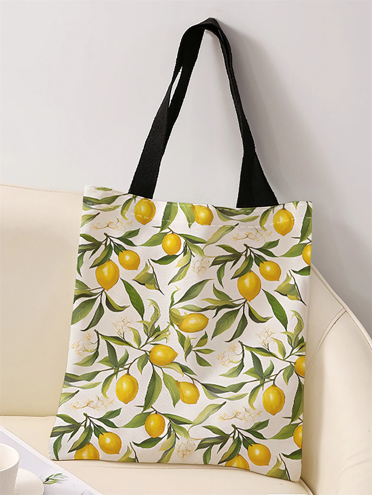 Lemon pattern printed casual handbag, reusable fashionable backpack, multifunctional handbag, canvas shopping bag