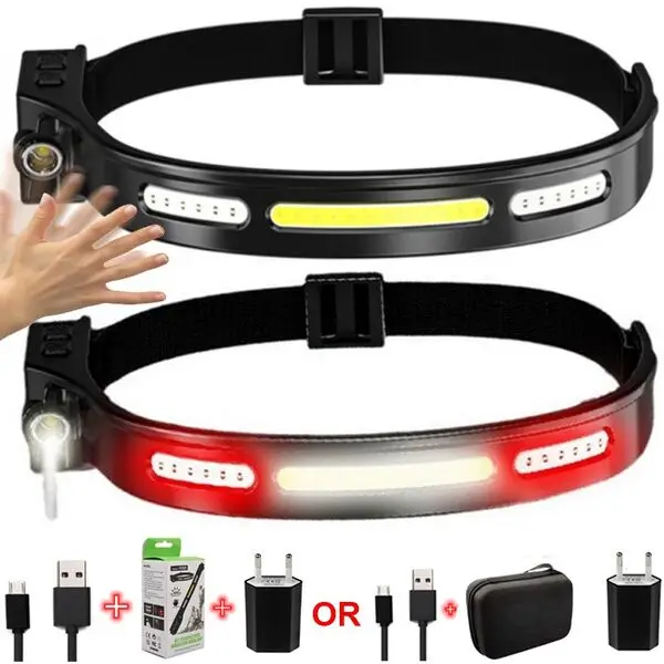 

COB LED Headlight Rechargeable Torch Headlight Motion Sensor Band Lamp for Camping Running Fishing 5 Lighting Modes Work Light