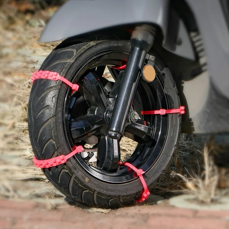 Anti-Skid Snow Chains for Motorcycles Bicycles Winter Tire Wheels Non-slip Cable Ties Motorbike Emergency Tire Chain Tool 5-1pcs