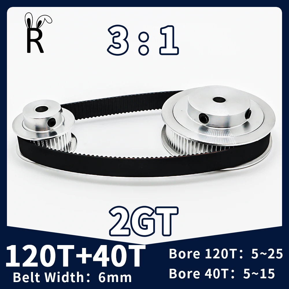 

120Teeth 40Teeth 2GT Pulley Set 120T 40T Belt Width 6mm Belt Pulleys Reduction 6:1 GT2 Synchronous Wheels Set Timing Pulley Kit