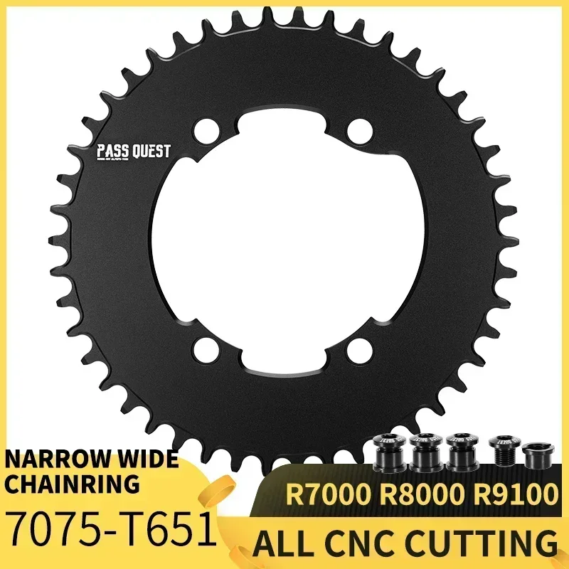 Road Bike Chainring PASS QUEST Chainring 110 BCD Round for Shimano 105 R7000 R8000 R9100 36 40T 44T 46T 48T 50T 52T 54 56 58T Bike Chainwheel 110bcd