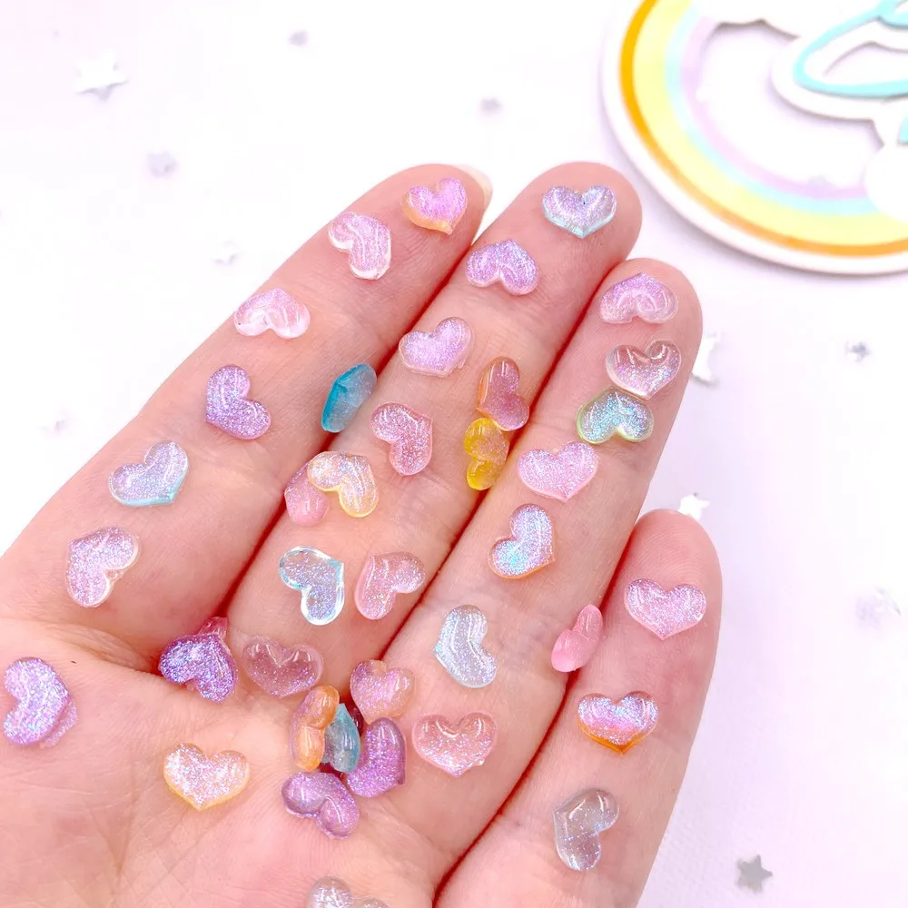 미니 크리스탈 하트 보석 플랫백 네일 라인석 아트 아플리케, 다채로운 수지 글리터, DIY 웨딩 스크랩북 공예, SL76, 8mm, 100 개
