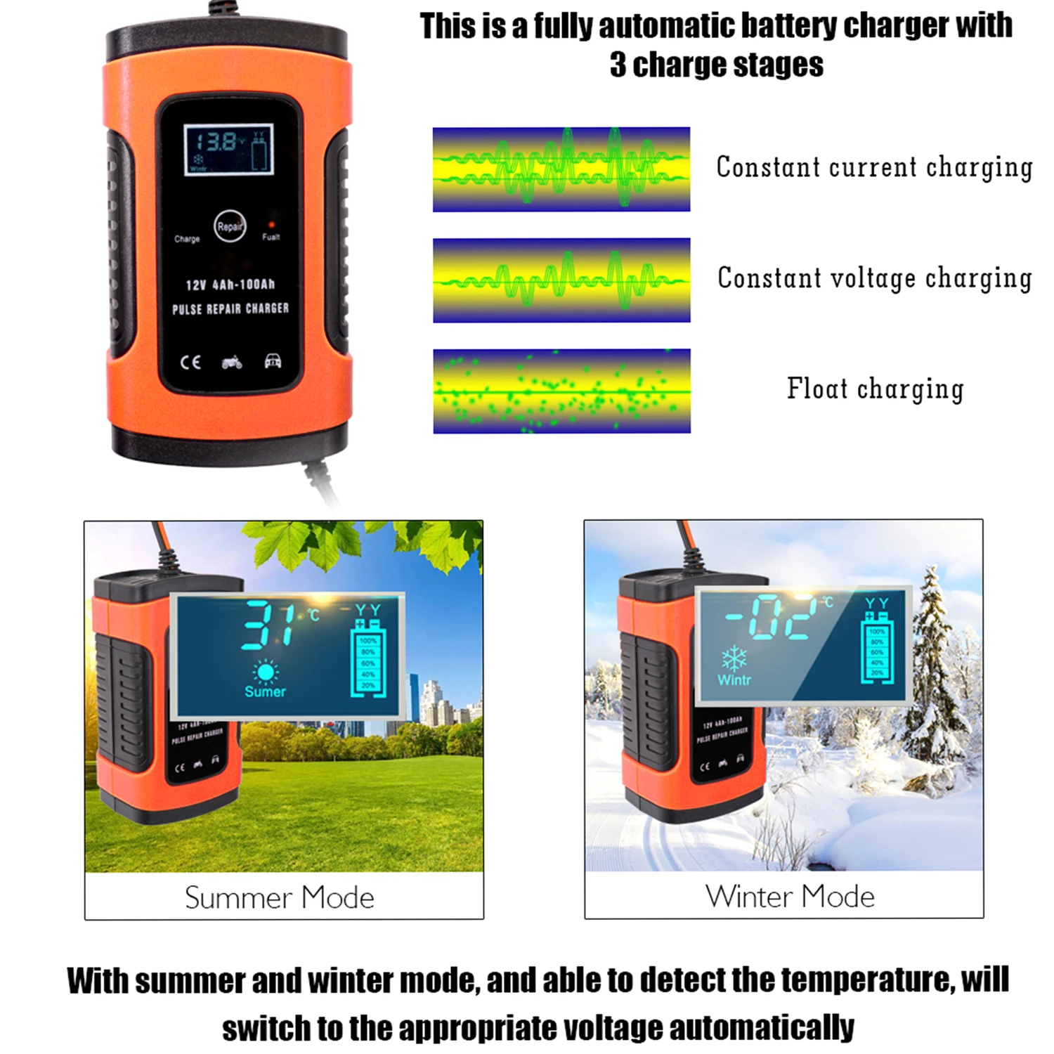 12V 6A LCD Smart Fast Car Battery Charger FOR AUTO MOTORCYCLE Lead-Acid AGM GEL Batteries Intelligent Charging 12 V Volt 6A lithium battery charger
