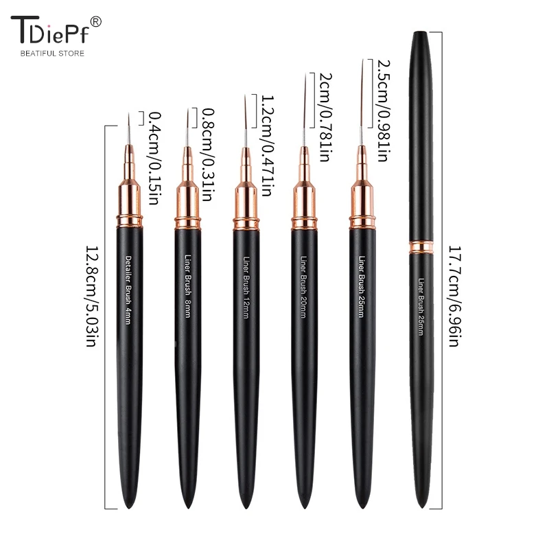 1*Nail Art Brushes Nail Liner DIY Drawing Painting Flower Line Stripes Pen 4mm-25mm Metal Handle Nail Art Brush With Cover Nail  6