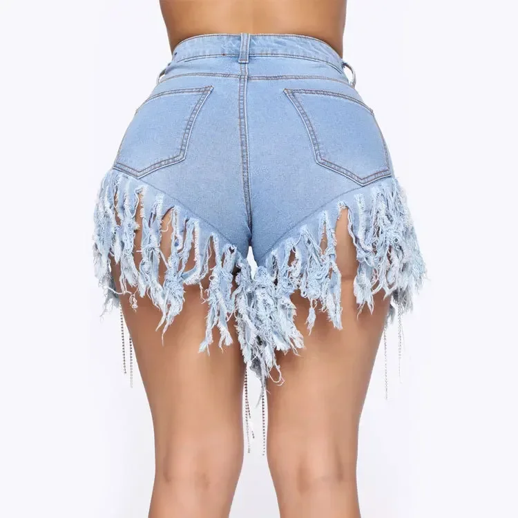  Summer Trendy Woman Indie Skinny Summer Shorts S-3XL Tassel Blue Black Denim Shorts Fashion Sexy Tasse Solid Jeans Shorts