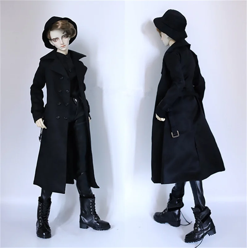 BJD coat Double-breasted black trench coat with belt suitable for 1/3 1/4 BJD SD17 POPO68 Uncle SSDF doll accessories doll coat d03 p770 children toy bjd dd sd msd 1 3 uncle id75 doll s accessories decorative chain with diagonal sway 1pc