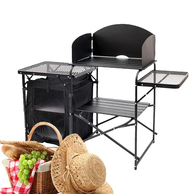 

Camping Kitchen Station Folding Camping Aluminum Alloy With Weatherboard Multifunctional For BBQ Beach Hiking Camping Fishing