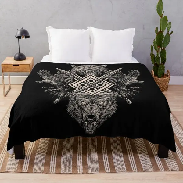 3D Soft Throw Blanket Lightweight Flannel Blanket King Queen Size for Sofa Couch The Vikings Ancient Scandinavian Norse Runes