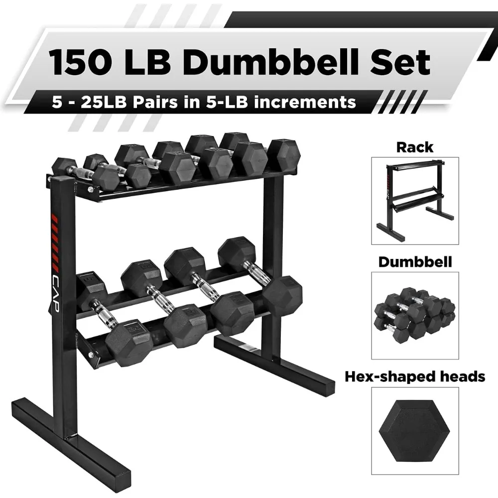 Rubber Hex Dumbbell Set with Rack 2