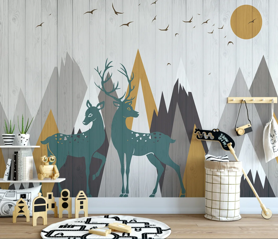 beibehang custom Photo Wallpaper cartoon kids room Sunrise Forest Elk wallpapers for Living Room Wall Home Decor Wall Painting