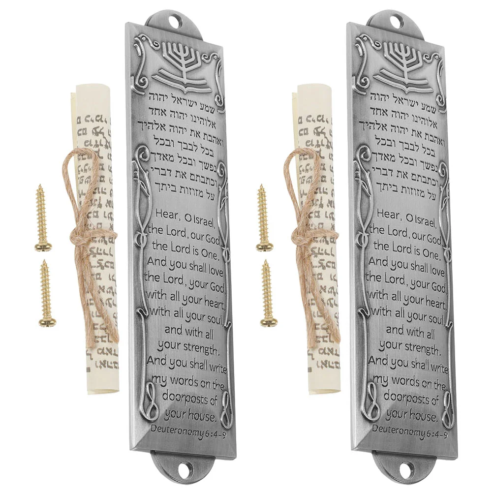 

Set 2 Mezuzah Metal Blessing Mezuzah Case Scroll English Hebrew Blessing Scripture Jewish Gifts Hannukah Gifts Mezzuzahs