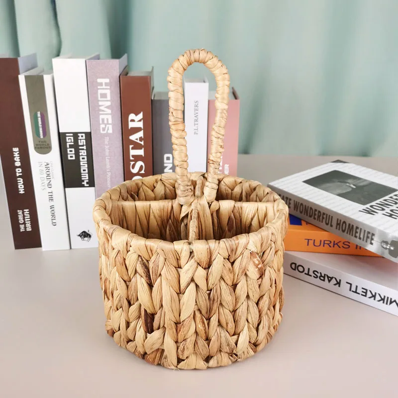 Handwoven Storage Baskets Knife and Fork Storage Basket Gourd Grass Storage Box Rural Style Portable Flower Basket