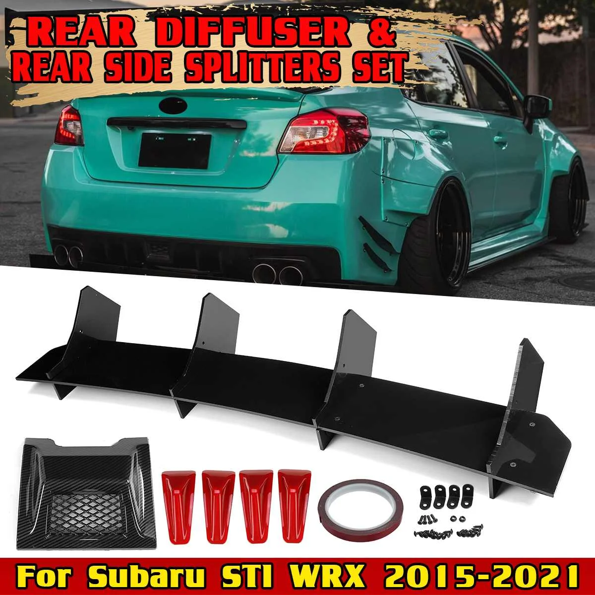 

6pcs Car Rear Bumper Diffuser Kit Spoiler Lip Shark Fins Side Splitters Lip For Subaru STI WRX 2015-2021 Rear Bumper Lamp Cover