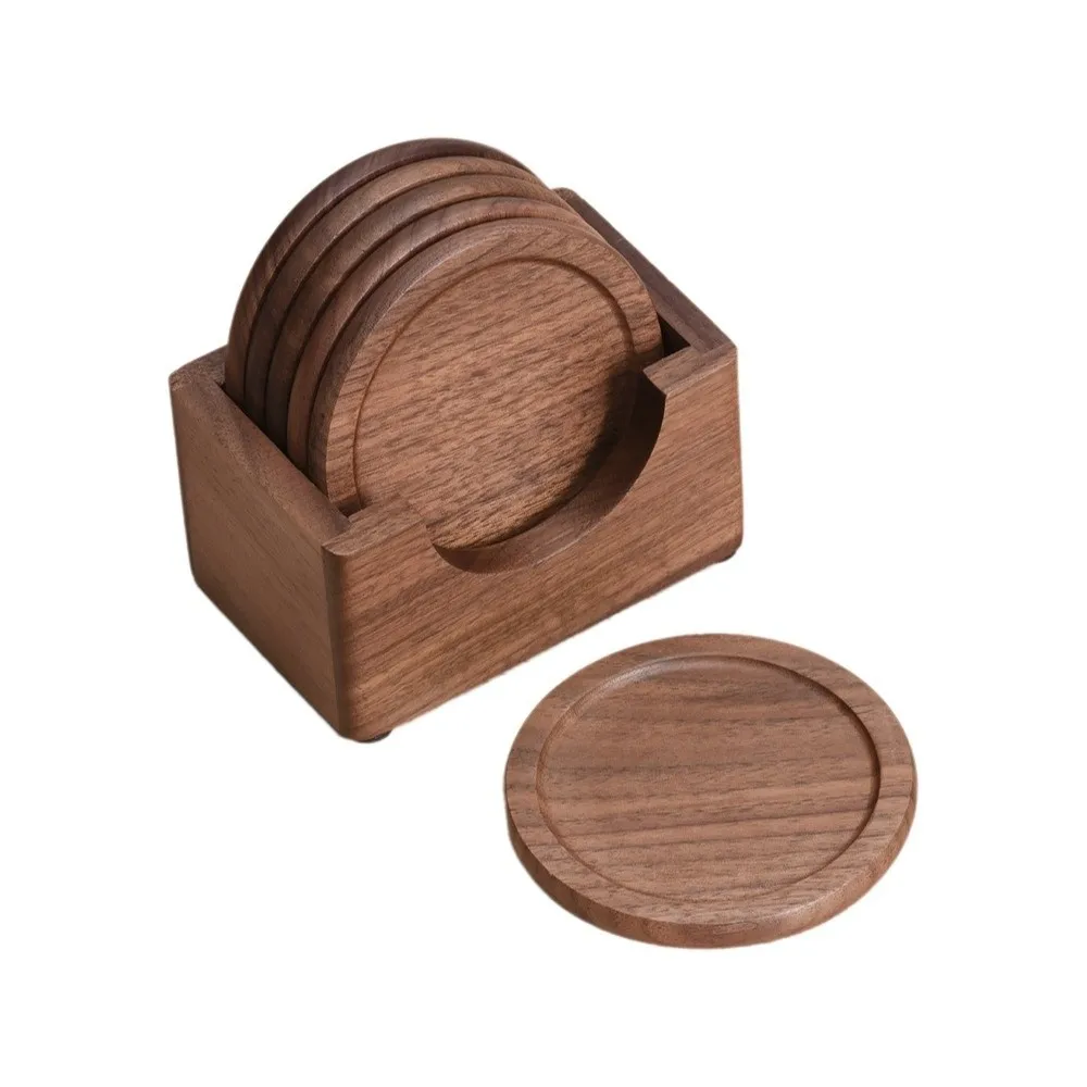 6pcs/set Household Japanese Style Wood Coaster Round Anti-scalding Teacup Mat Retro Non-slip Insulated Placemat Tearoom
