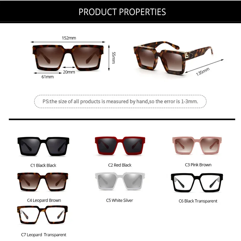 New Luxury Brand Designer Square Oversized Sunglasses Men