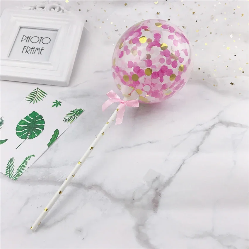 5inch Confetti Balloon Cake Topper Decoration Straw Ribbon Table Baby Shower One Birthday Wedding Party Balloon Topper party decorations birthday party supplies cake topper cake decorations cake toppers