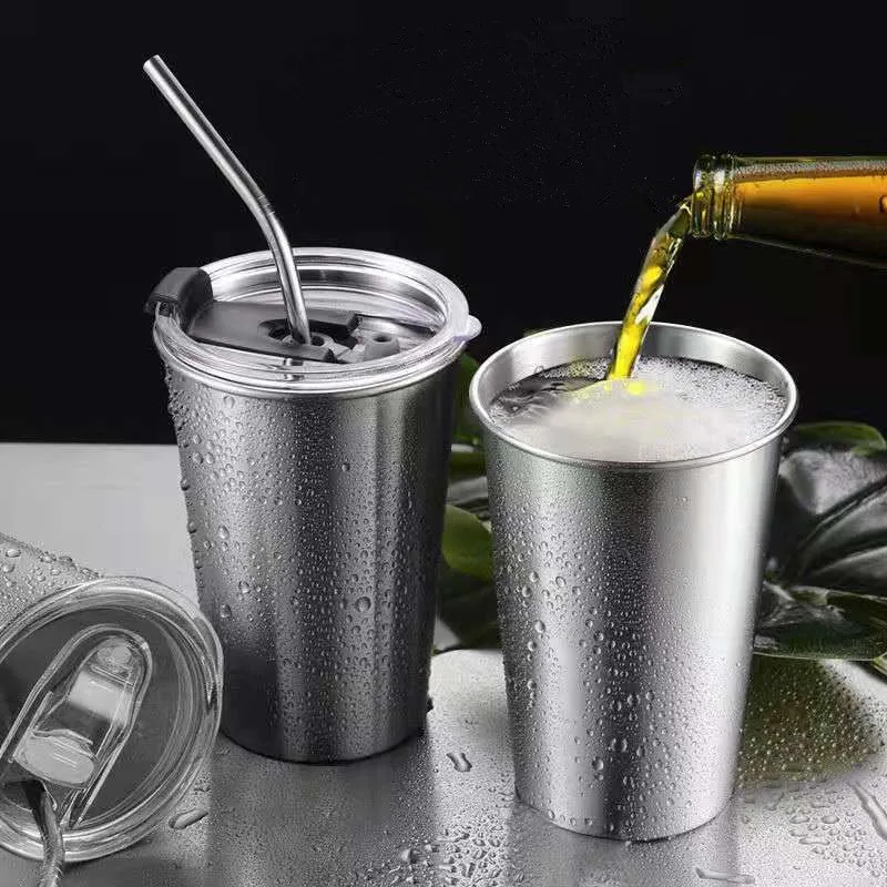 

500ml Stainless Steel Beer Cup 304 Single-layer Summer Cold Drink Cup Creative Printed Coffee Outdoor Portable Tea Mug Straw Cup