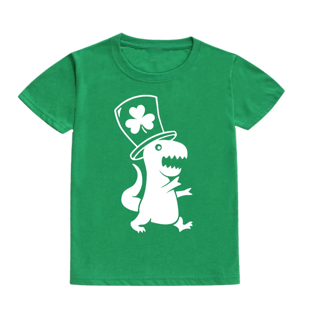 Happy St. Pat T-rex Day Print Kids T-shirt Boy Girl Clothes Toddler St. Patrick's Day Shirts Gift Children Green T-shirts Top 6