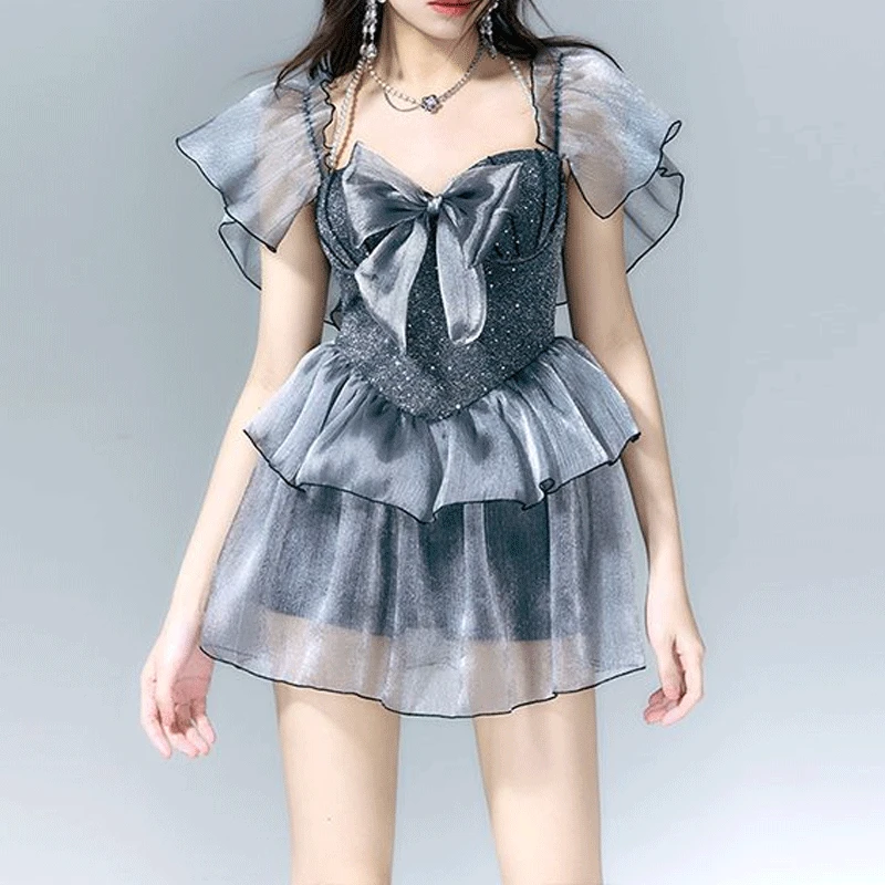 

2023 Fashion Women's Clothing Slimming Thin Spliced Bow Hollow Out Backless Ruffles Short Sleeve Casual With Chest Pad Swimwears
