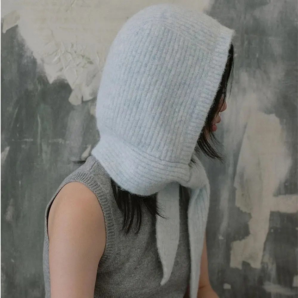 Women's Warm Hooded Headscarf Winter Knitted Soft Windproof Hats Wool Unisex Outdoor Lock Temperature Caps Clothing Accessories 6