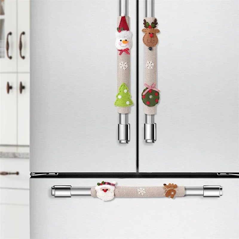 Christmas Home Decoration Supplies Santa Claus Snowman Elk Linen Refrigerator Handle Stick Microwave Handle Cover