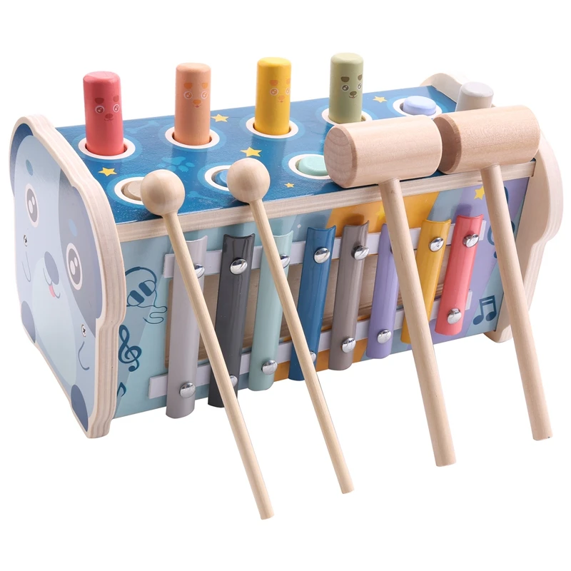 

Hot AD-Hammering Pounding Toy With Xylophone Motor Skill Toy For 3 4 5+Years Boys Girls Wooden Musical Pounding Toy