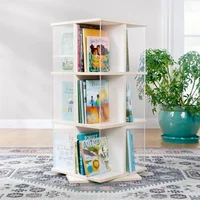 Rotating Book Display - White: Spinning Plywood Storage Bookshelf with Acrylic Windows for Kids Classroom, Playroom, or Bedroom 1