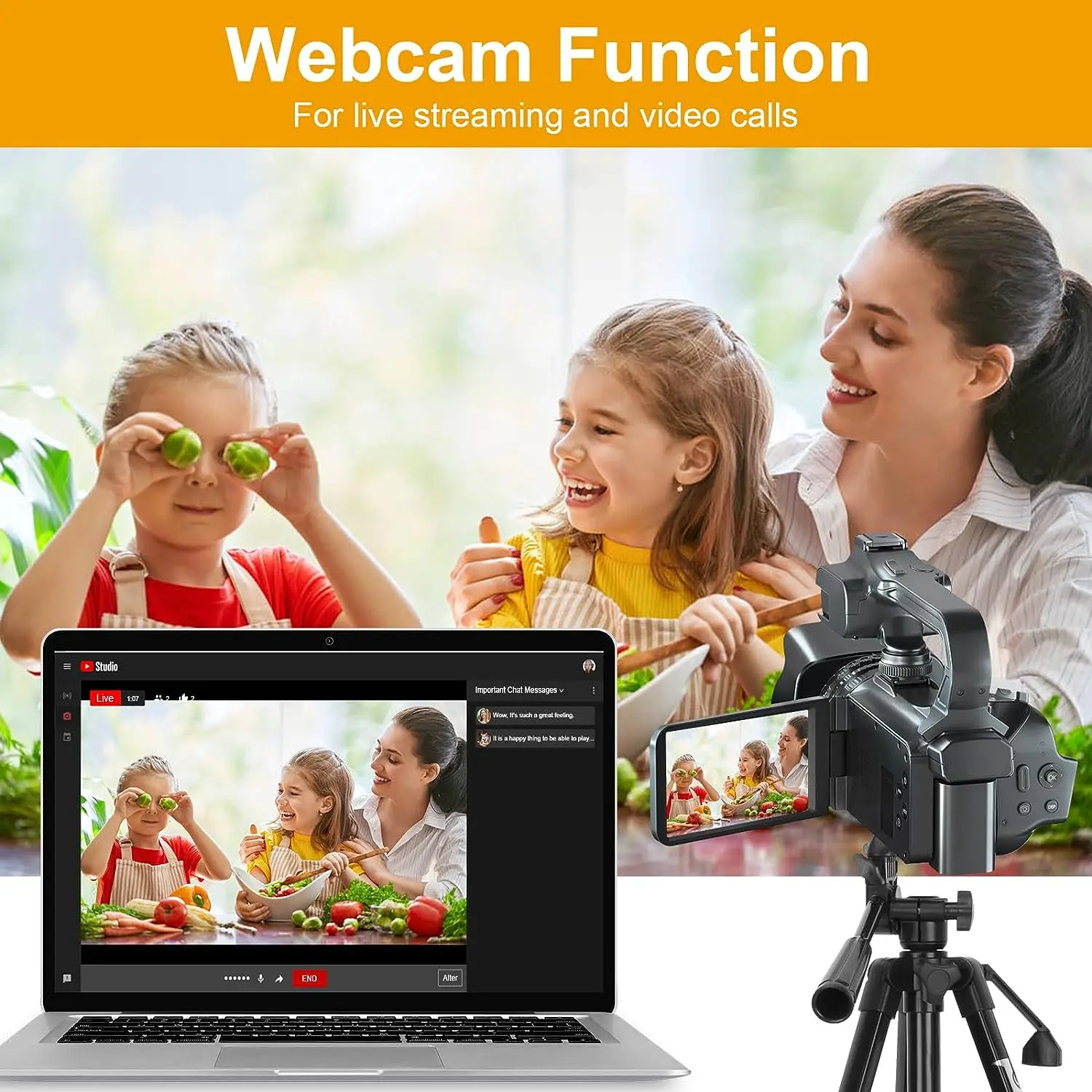 Câmera de Vídeo Digital com Foco Automático 4k Filmadora 64mp Youtube Live Stream Girar 4.0 Touch Screen Vlog Recorder 18x Wifi Webcam - Image 2