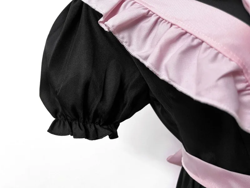 Anime Black Pink Lolita Maid Cosplay Kleid mit Schleife – Süßes Mädchen Kostüm 36