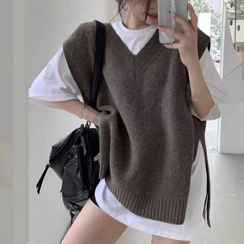 Fashion New Women's Loose Casual Vest New Wear Elegant V-neck Knitted Women's Office Sleeveless Top Pullover Shirt