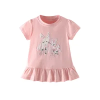 Jumping Meters 3-8T New Arrival Bunny Embroidery Hot Selling Cotton Summer Girls Tshirts Baby Clothes Children's Tees Tops 1
