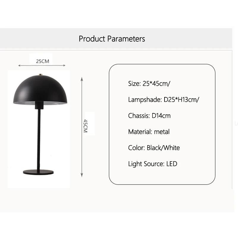 Modern Metal Mushroom Table Lamp for Bedroom Bedside Study Room Creative Iron LED Desk Light Minimalist Home Decoration Fixtures 6