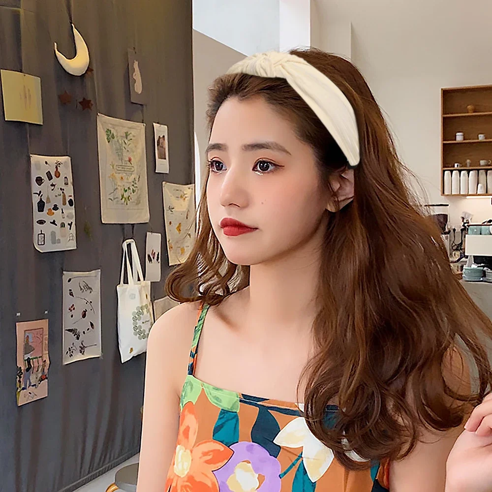 

Ободок для волос Однотонный женский, широкая повязка на голову с перехлёстом, модный аксессуар на голову