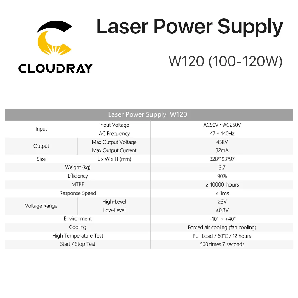 100-120W CO2 Laser Power Supply for CO2 Laser Engraving Cutting Machine W120 T / W Series co2 laser power supply