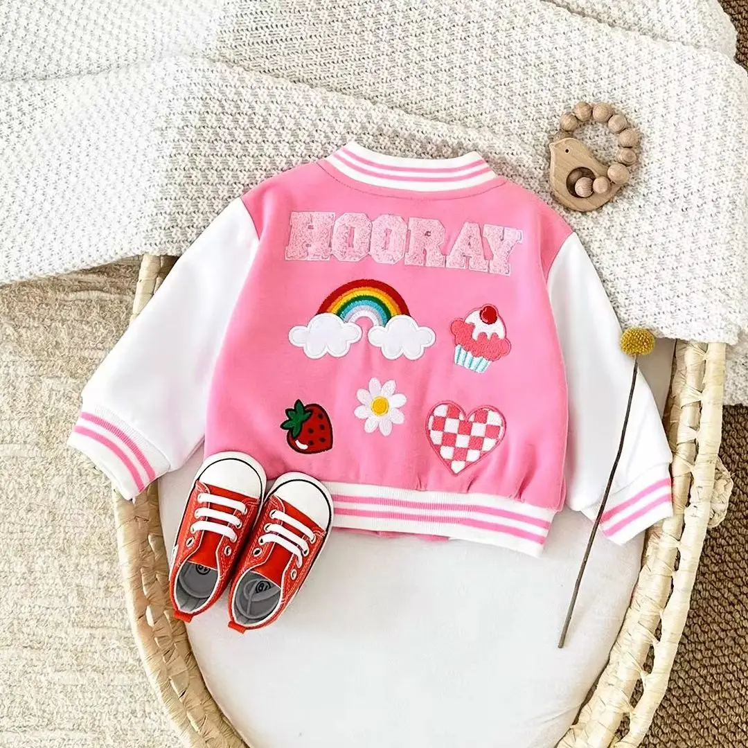 Autumn Baby Clothes Baseball Jacket Thick Winter Kids Children Winter Coat Warm Boy Girls Cartoon Rainbow Dinosaur Sport Outwear