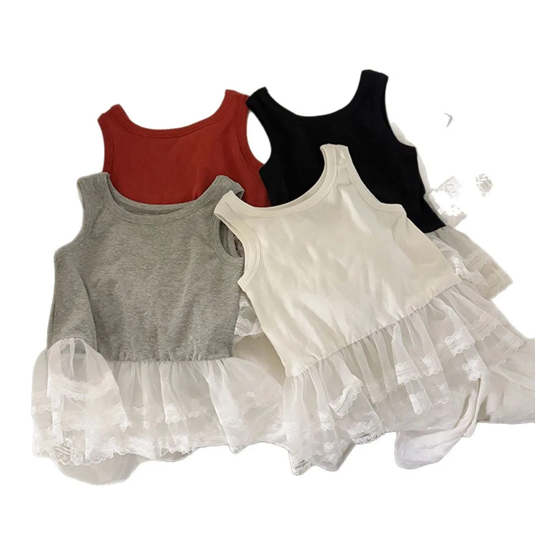 Girls Baby Vest 2025 Spring Summer New Korean Fashion Solid Color Children Cute Casual Simple All-match Splicing Mesh Waistcoats - 6