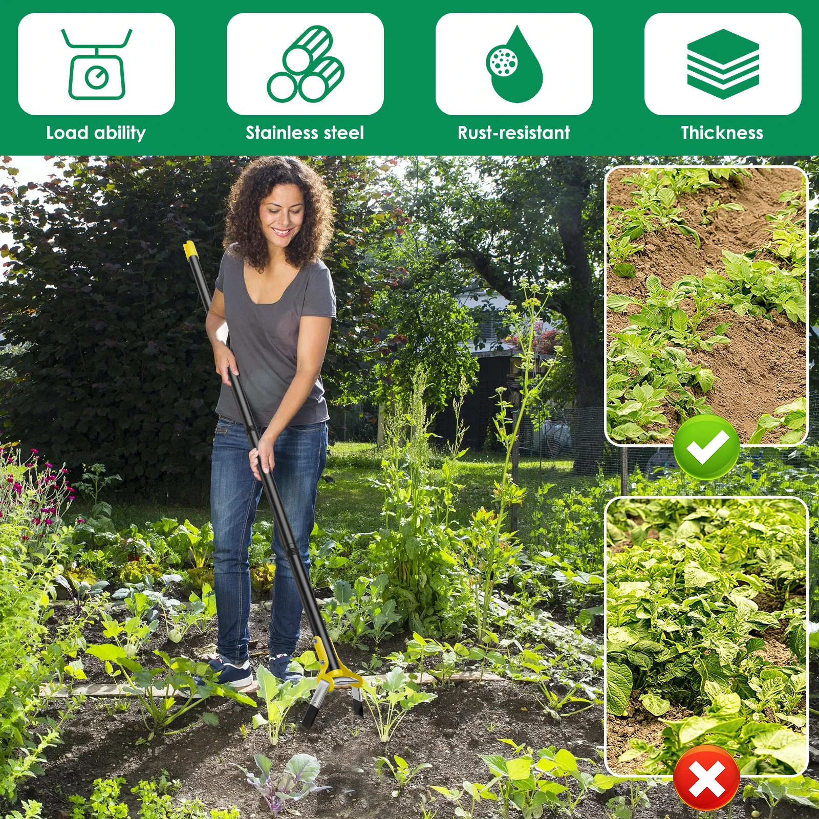Hoe Gardening Tool 1.2/1.6m Stainless Steel Sharp Stirrup Ring Hoe with Triangle Head Gardening Loose Soil Weeding and Loosening 2