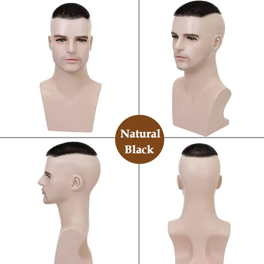 13x1 8/15x20 cm 100% Capelli Umani Buzz Taglio Parrucchino per Gli Uomini Ultra Sottile PU Nero Topper Trasparente Biologico Protesi Del Cuoio Capelluto Parrucchino - immagine 6