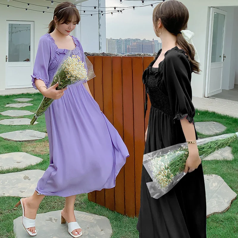 122cm Plus Size Clothing New Fashion High Waist Chiffon Half Sleeve Women Long Dress XL-5XL