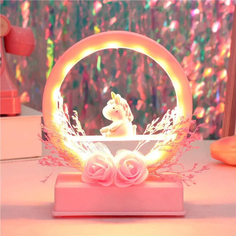 

Музыкальная шкатулка Ins в виде сердца и сетки с красным освещением, креативный подарок на день рождения, украшение для общежития, огни в виде единорога и звезд