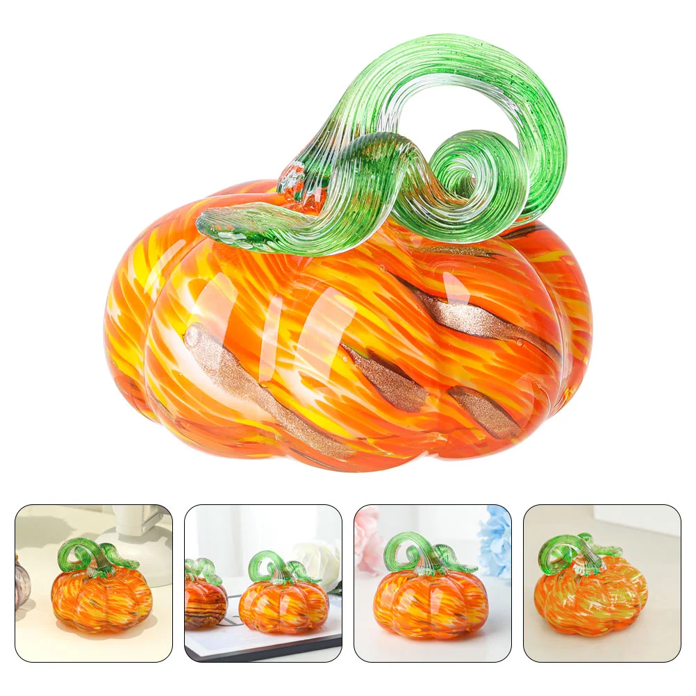 

80mm Mini Crystal Pumpkin Statue Hand Carved Pumpkin Figurine Halloween Home Office Desktop Decorations