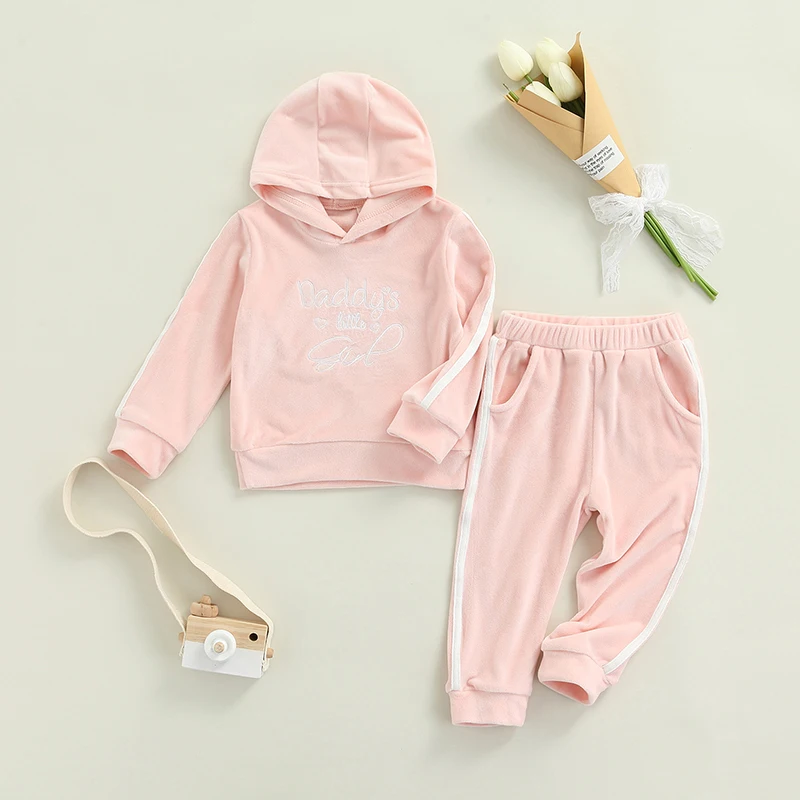 2PiecesKidsLittleGirlsSuitValentinesDayLetterEmbroideryLong