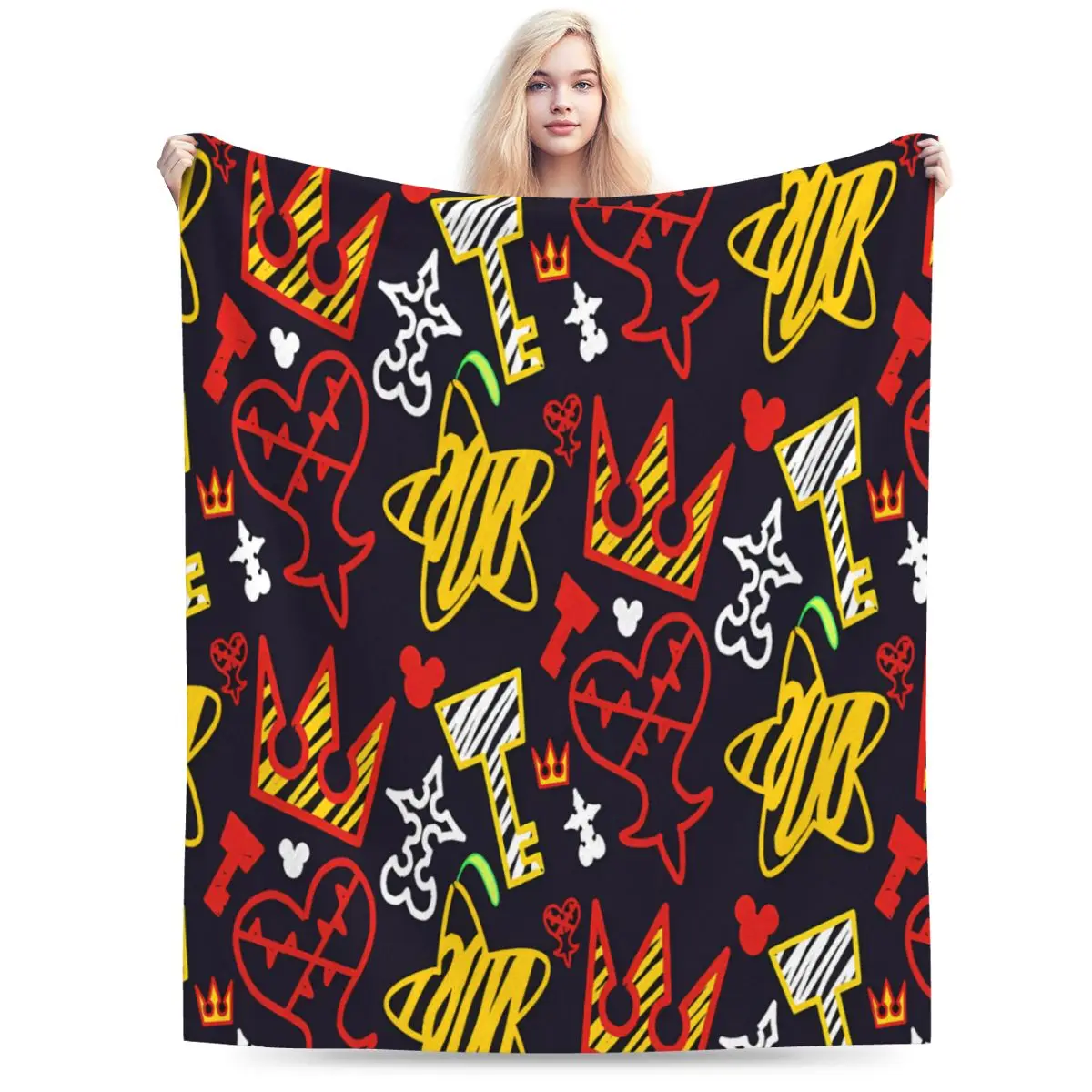 Kingdom Hearts Crayon Style Pattern - Bright An Ultra-Soft Micro Fleece Blanket