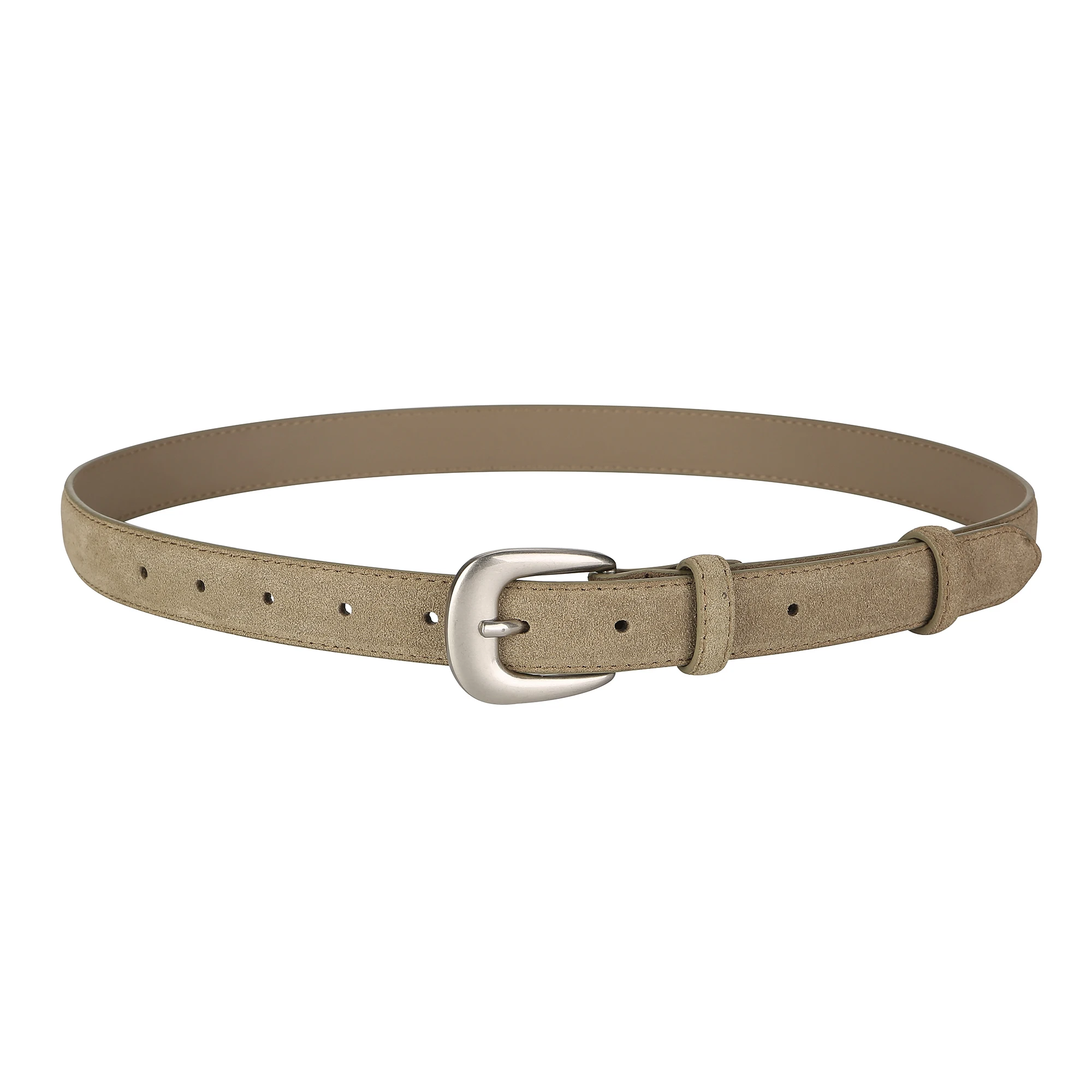 Women's Fashion Suede Leather Belt with Silver Buckle