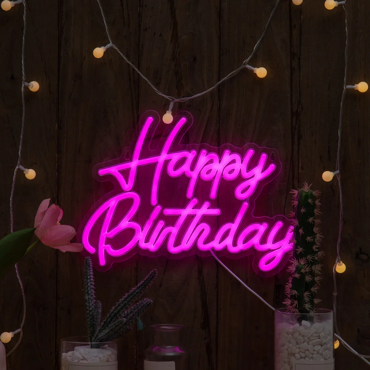 Insegna al neon di buon compleanno / Luce al neon di compleanno